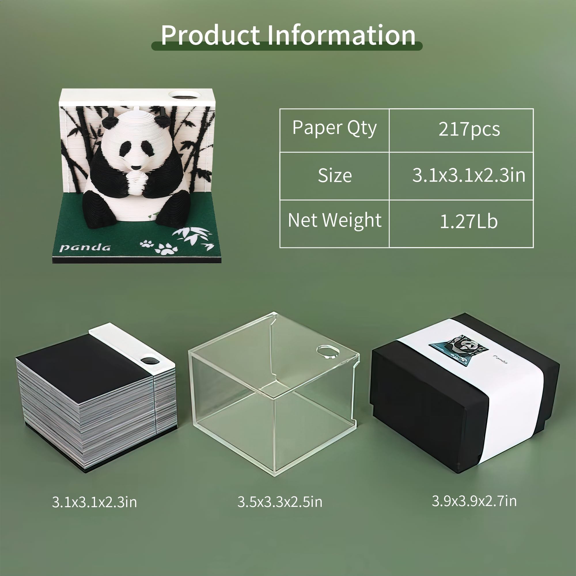 MACTANO 3D Karteczki Samoprzylepne Kalendarz Artystyczny Notatnik 2024, Kreatywny Kalendarz Zegarków Panda Rip Away Papierowa Rzeźba Przyklejony Notatka DIY