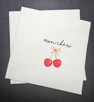 Mon Cheri Cherry Bridal Shower Pink Bow, Cherry Engagement Party Bridal Shower Mon Cheri - Dinner Napkins Set of 25