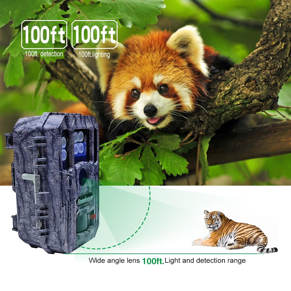 BolyGuard Jagdkamera 56MP 4K High-Definition Nachtsicht Tierkamera mit SD-Karte 256G, ausgestattet mit Bewegungsmelder, Jagdkamera im Freien, wasserdicht, blendfreies Foto, Fotokamera