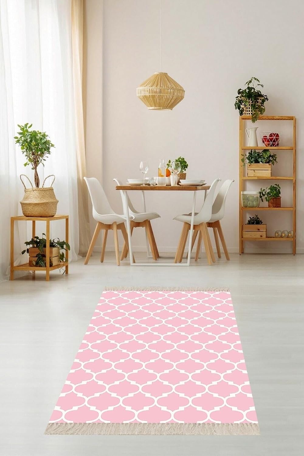 Pelangi Pembe Geometrik Kare Desenli Dijital Baskı Yıkanabilir Kaymaz Taban Modern Salon Halısı Ve Yolluk, Pembe 100 x 500