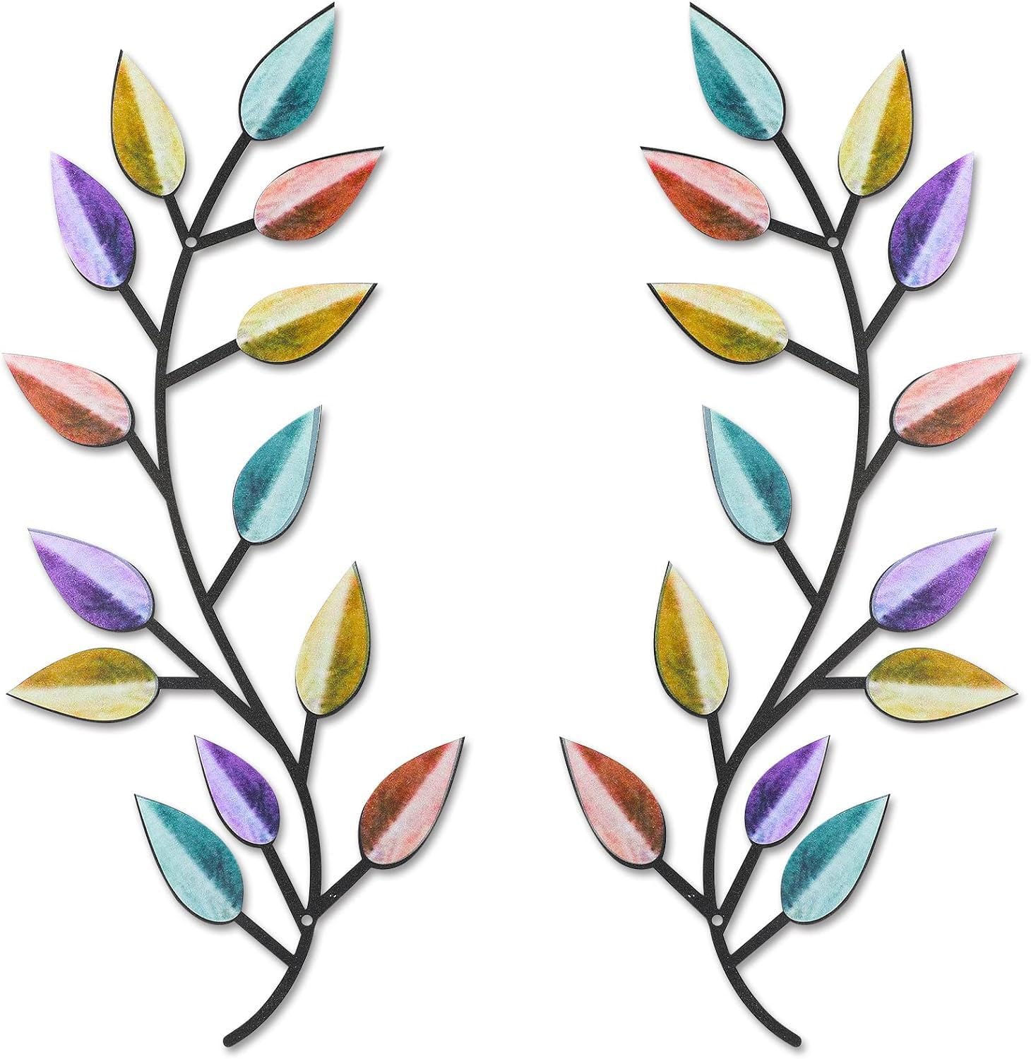HZBAKLO Metal Tree Leaf Wall Decor, 2 Pcs Vine Olive Branch Leaf Wall Art Ornament, Wall Hanging Sculpture Art for Indoor Outdoor Bedroom Living Room (Color)