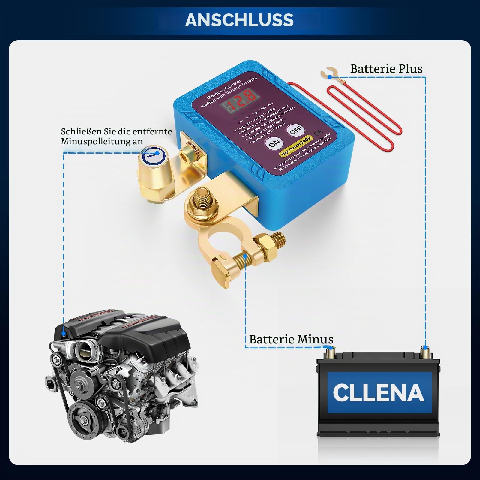Drahtloser Ferngesteuerter Auto Batterie Trennschalter, 12V 240A Anti-Diebstahl-Automatik Cut/Shut Off mit Fernbedienung Kill Switch für Auto, LKW, RV, ATV, Boot