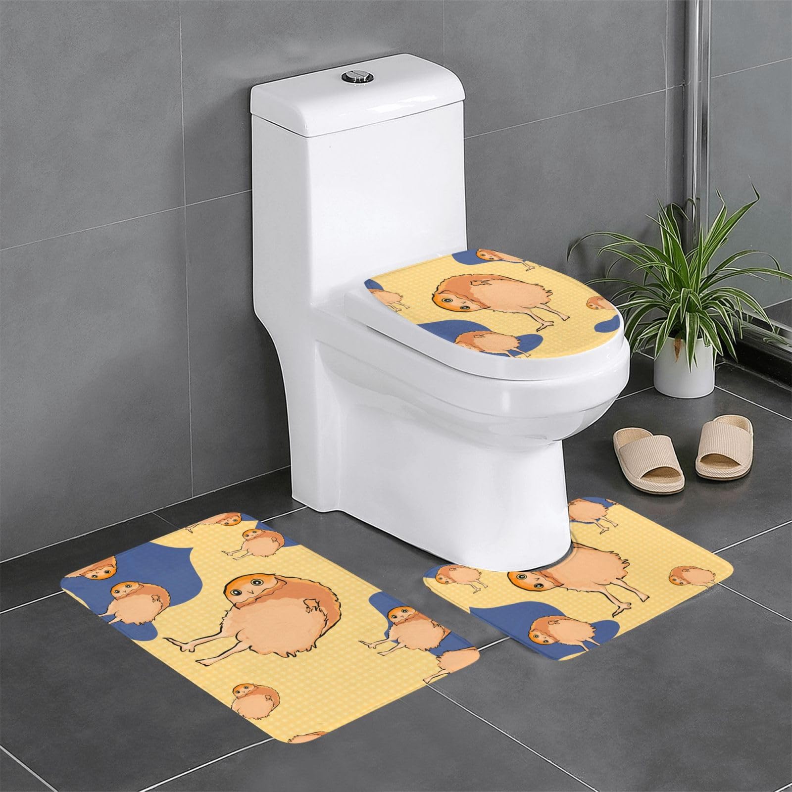 Tapis de salle de bain chouette (lot de 3) absorbants et antidérapants pour douche et WC