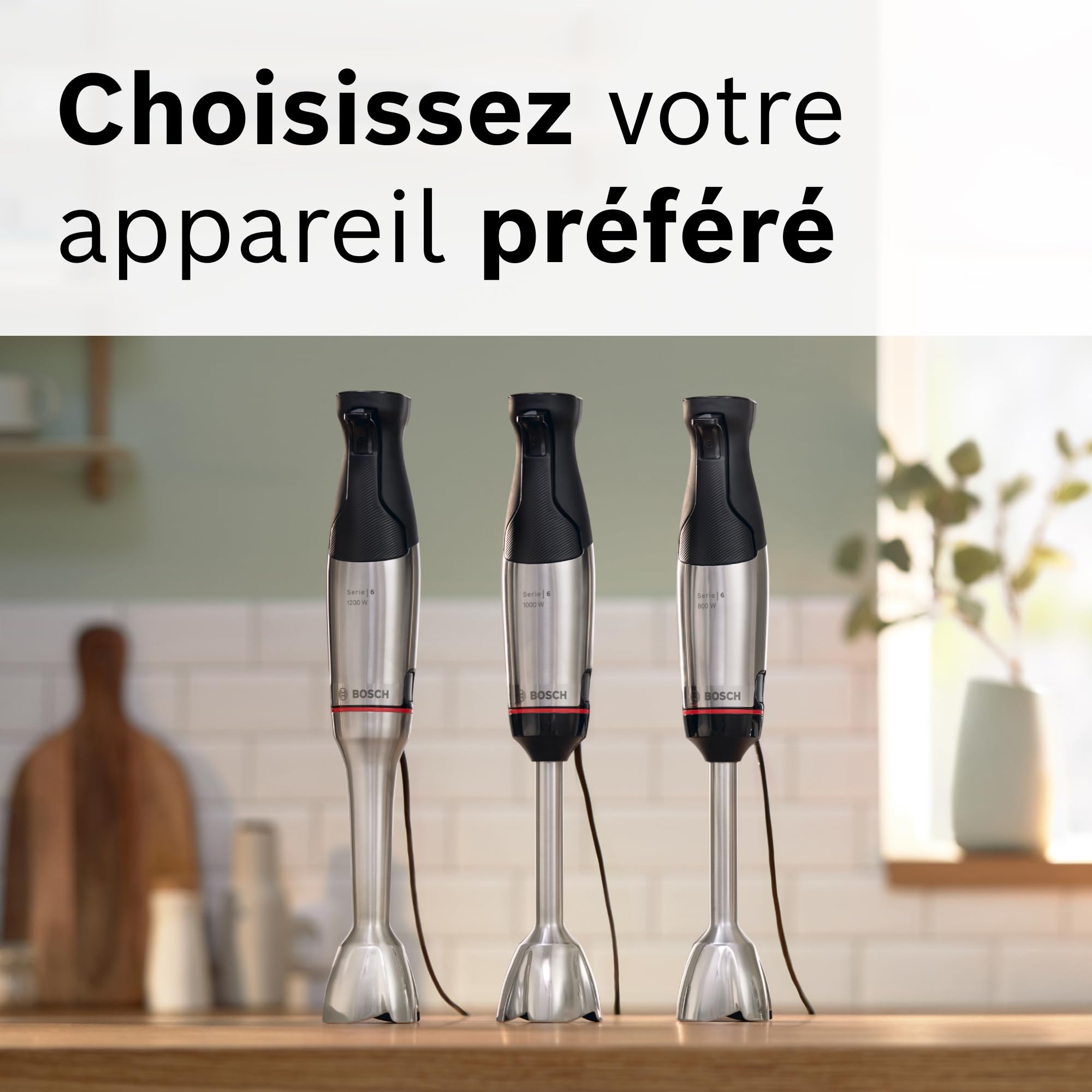 Bosch, mixeur plongeant, ErgoMaster Série 6, moteur 1000 watts refroidi par air, variateur de vitesse extra large, système de mixage QuattroBlade System Pro, accessoires inclus, MSM6M673