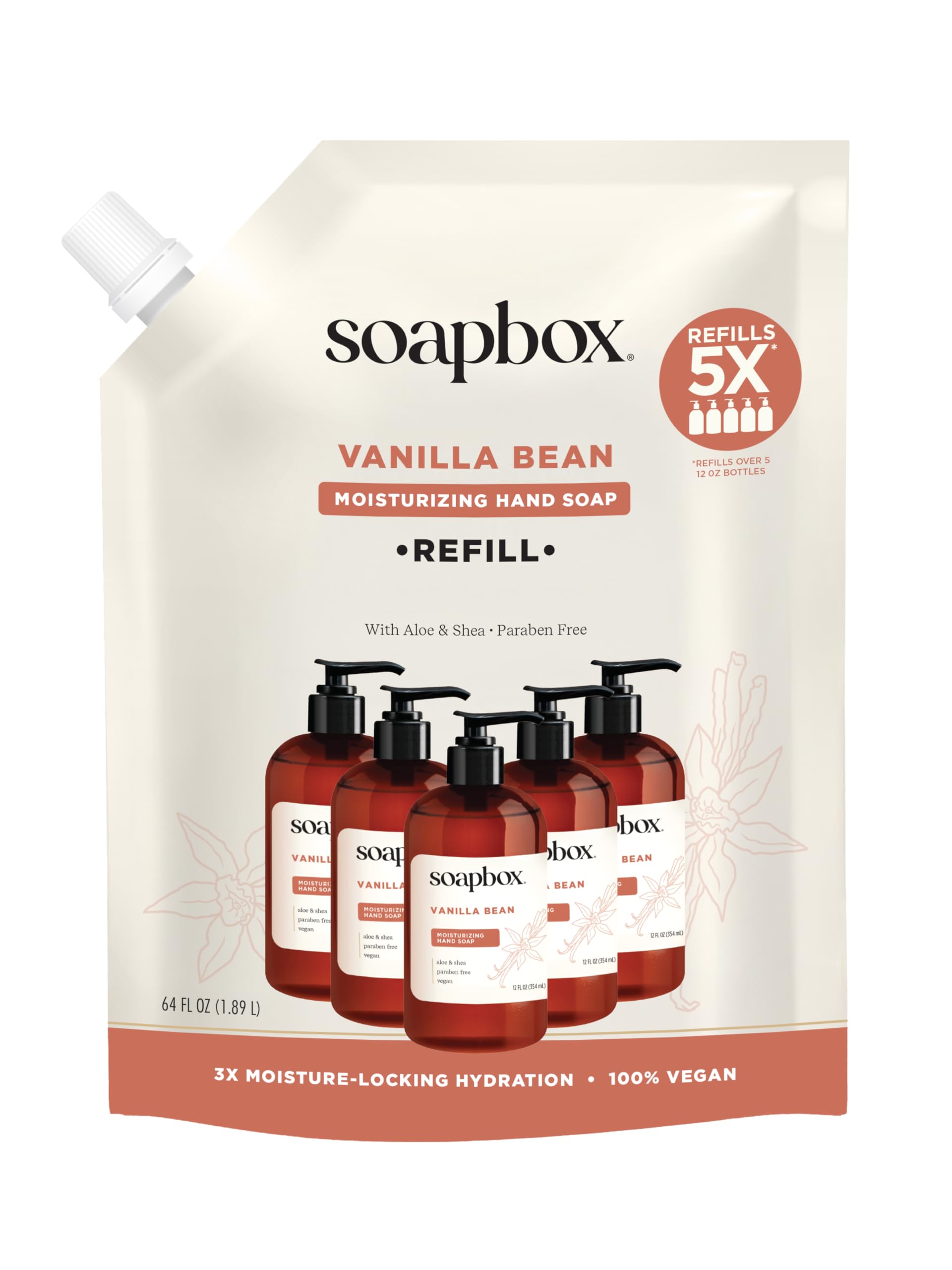 Soapbox Liquid Hand Soap Refill, Vanilla Bean, Gentle & Moisturizing Hand Wash for Kitchen and Bathroom, Vegan & Cruelty Free, 64oz Half Gallon Refill (Pack of 1)