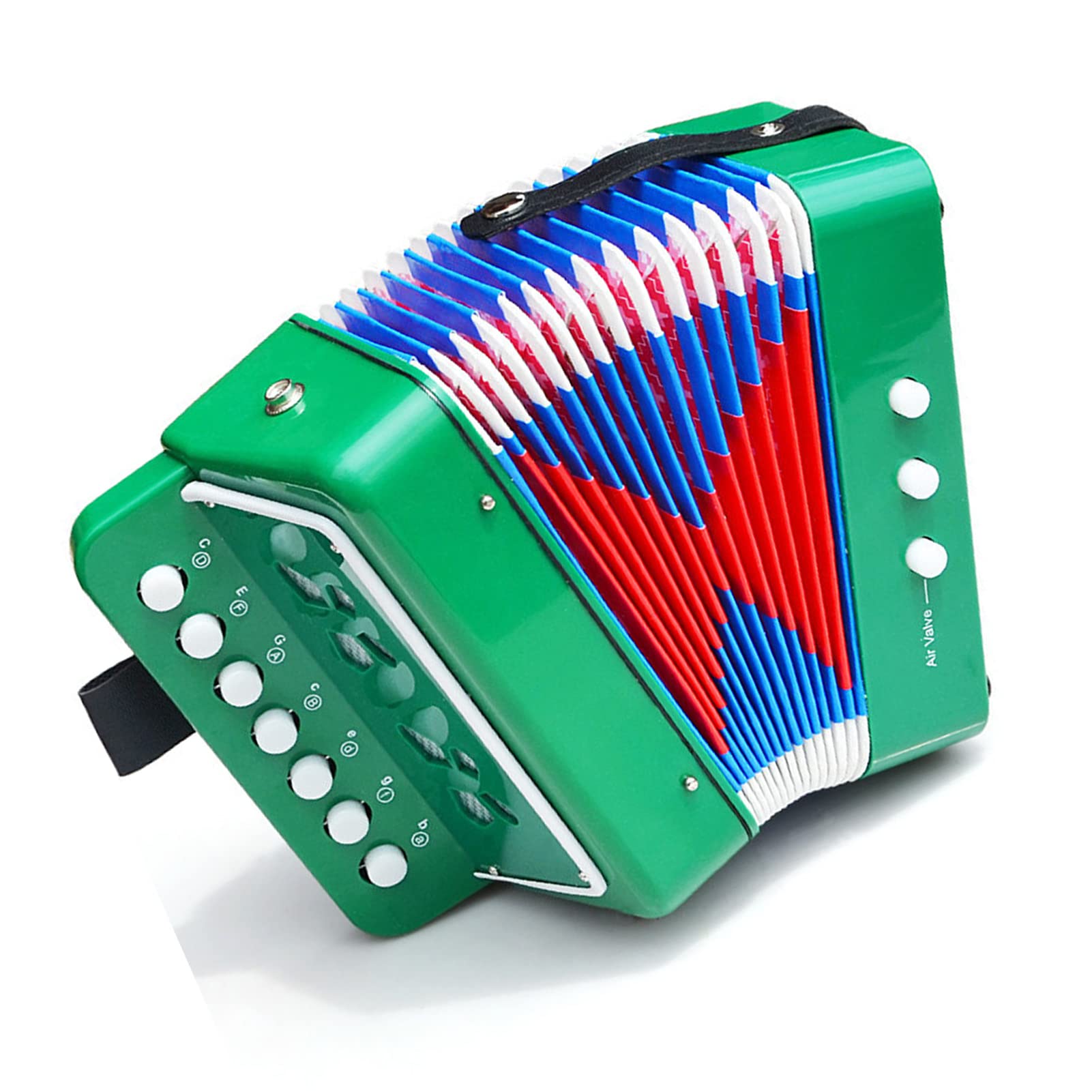 Aramox Akkordeon-Spielzeug, Kunststoff, 2 Bässe, 7 Tasten, Musikinstrument für Kinder, Fördert Koordination und Spaß für Kinder ab 3 Jahren (GREEN)