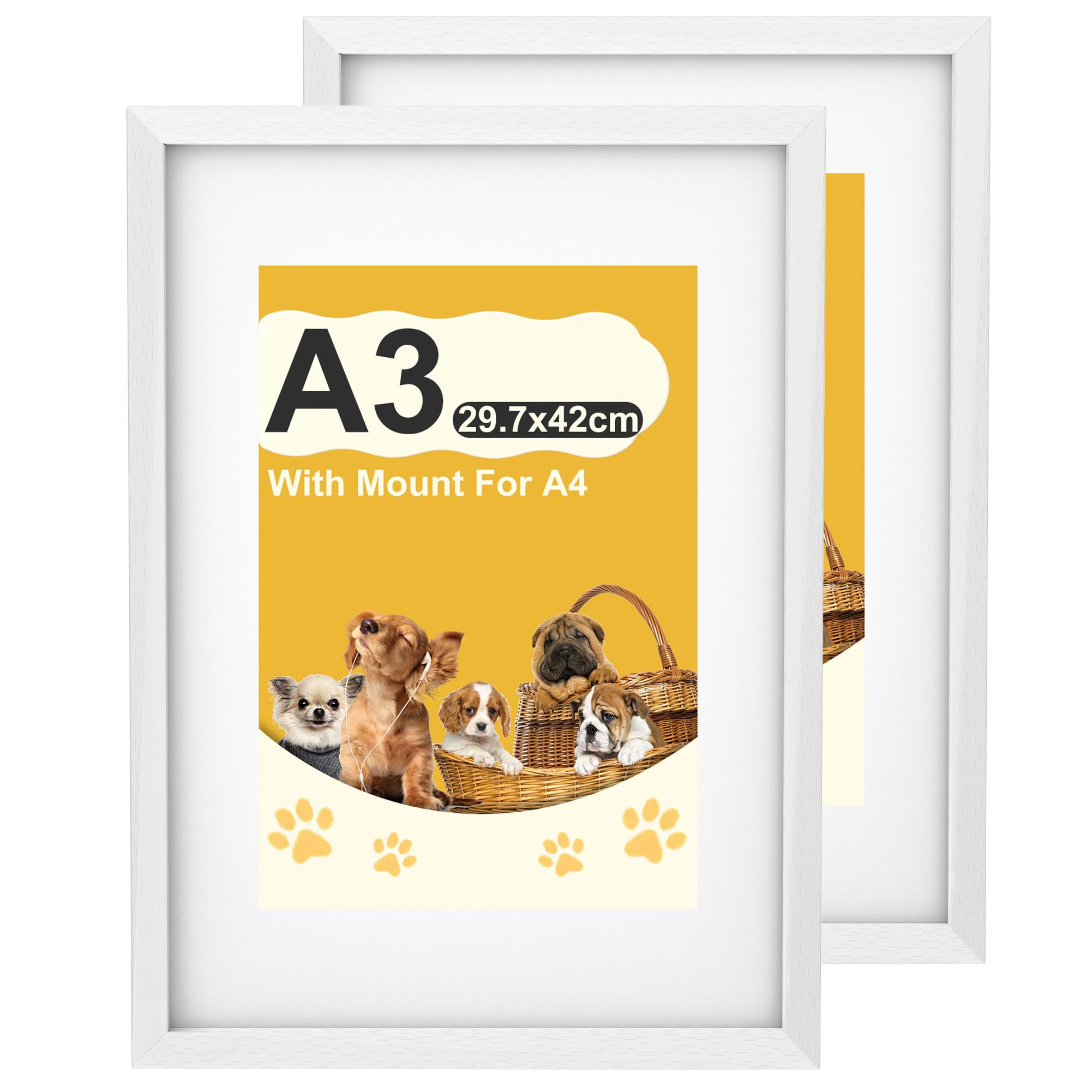 A3 Picture Frame with A4 Mount, 2 Pack, White Frames for Prints and Posters