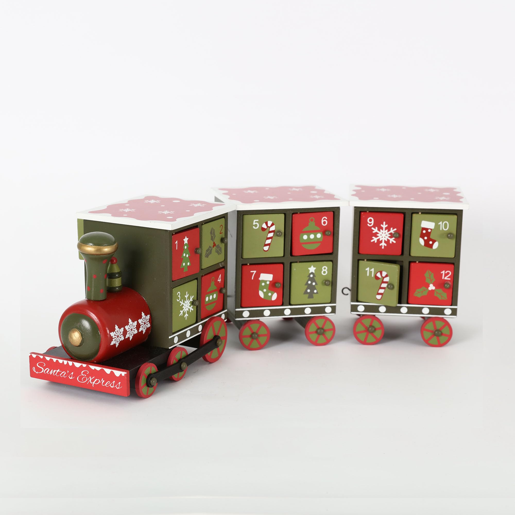 PE Calendario de Adviento de madera de Navidad con 24 cajones, calendarios de Navidad para niños y adultos, cuenta regresiva de Navidad, decoración tradicional (tren rojo y verde)
