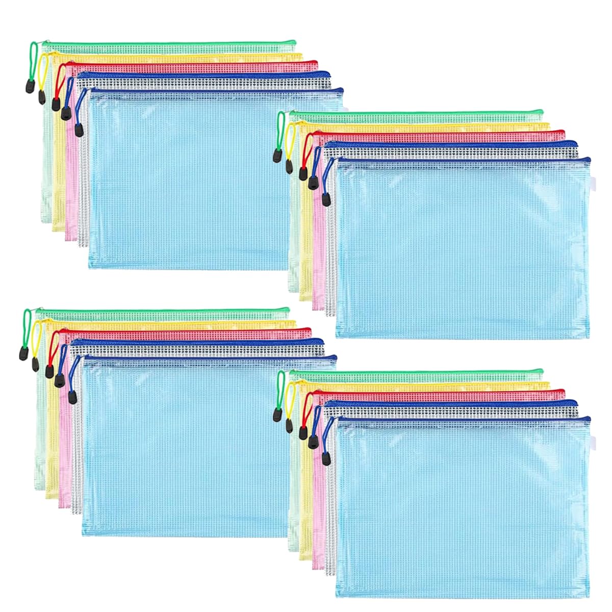 20 Pack Mesh Zipper Pouch, A4 Letter Document File Mesh Bags with Zipper, Waterproof Zipper Bags for Travel Storage, School Office Appliances and Home
