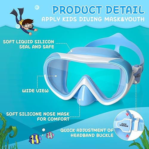 Miniatura 4 de Máscara de natación para niños, máscara de buceo de esnórquel de 180, gafas de natación antivaho para niños con cubierta para la nariz, gafas de