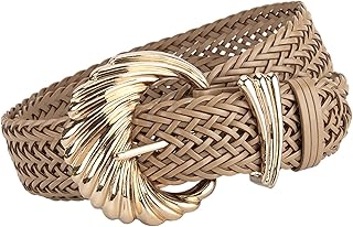 UncleS Braided Women's Belt, Adjustable Golden Closure, Stretchy Waistband, Decorative Dress, Sash for Casual or Formal Outfits, Women's Waist Belt for Denim Suit Trousers