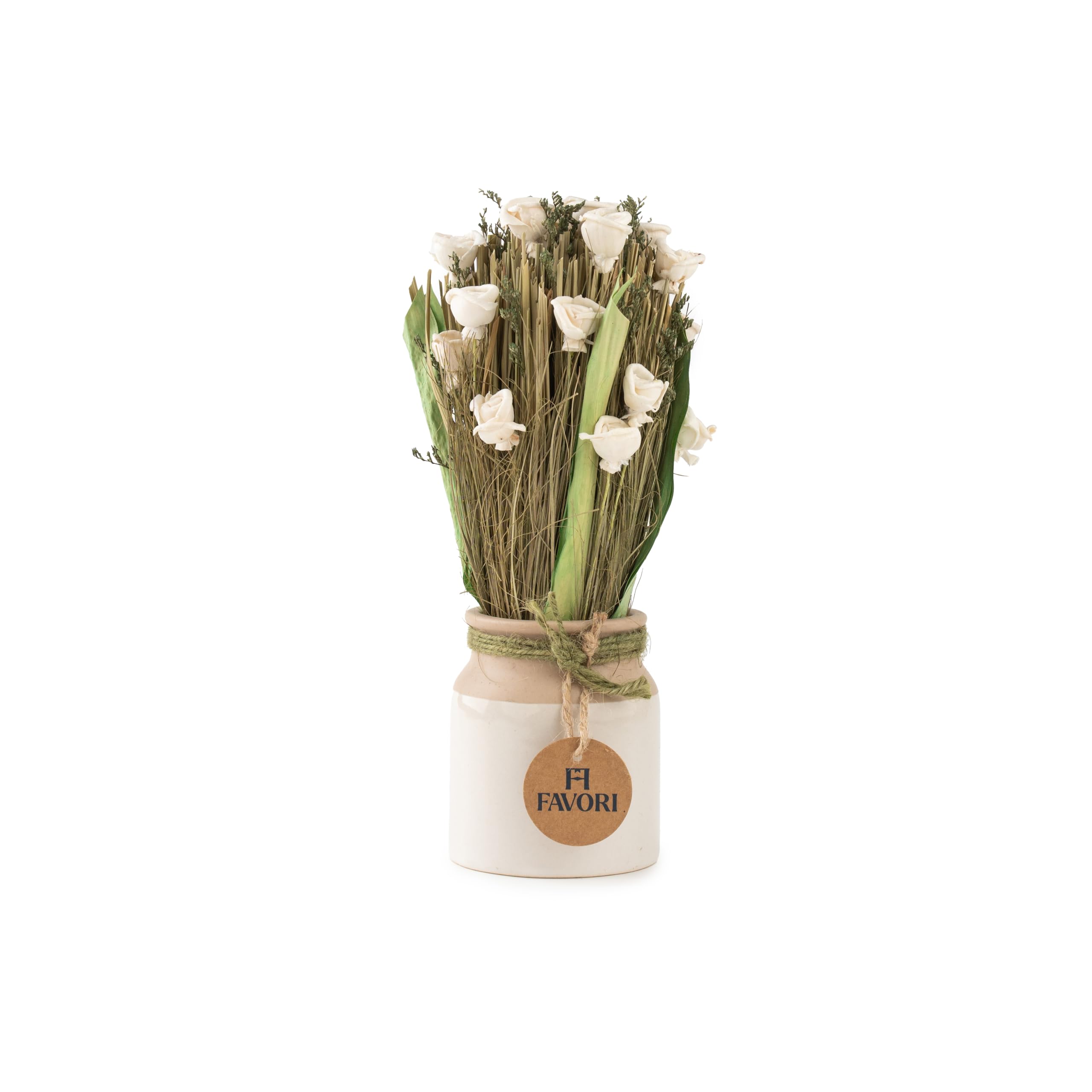Favori Brand Serene Blooms - Dry White sola Rose Floral Arrangement in White Ceramic Pot, Size 7x7x22cm/ 2.75x2.75x8.75, Natural Dried Flowers, Eco-Friendly, Ideal for Home, Office and Table Decor.-image-6