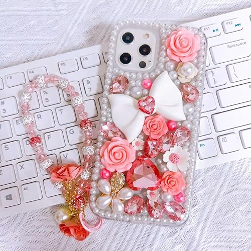 Miniatura 2 de Funda protectora para Samsung Galaxy A13 5G con diamantes de imitación de lujo, con diamantes de imitación de lujo, con lazo y perlas 3D, hecha a
