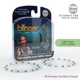 blinger Ultimate Fan Refill Pack of 30 Dazzling Hair-Safe Gems - Light Green - as seen on Shark Tank | Hair-Safe Bedazzler Gem Stamper for all the Sports Lovers | Fun Gift, Game Days, Sports