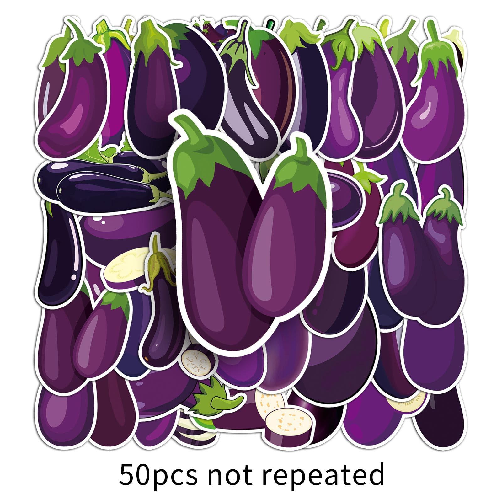 50Pcs Aubergine Stickers for Helmet,Water Bottle,Car,Laptop,Scrapbook,Skateboard,Phone,Luggage,Cute Purple Eggplant Vinyl Sticker,Adults Children Gift,Cartoon Vegetables Waterproof Graffiti Decal - Image 4