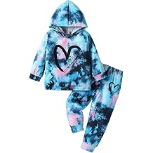 Toddler Baby Girls Clothes Long-sleeve Tie Dye Hoodie Pullover and Sweatpants Heart Print Hooded Outfits Set