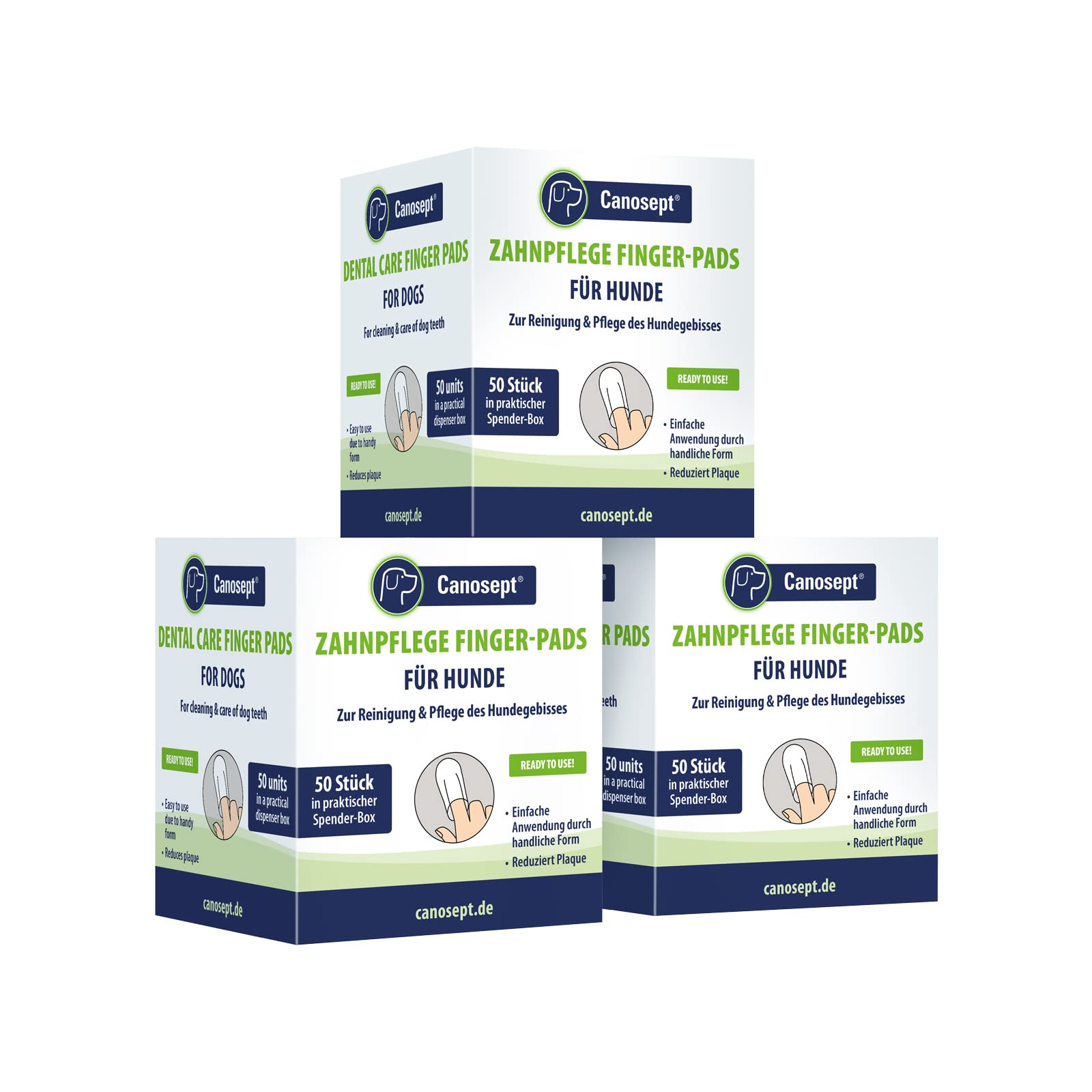 Canosept Standard Toallitas De Limpieza De Dientes Para Perros 3X 50 Piezas - Cajas De Dedos Para Una Práctica E Intuitival Impieza Dental Eficaz, Cuidado Dental, Higiene Bucal - Ayuda Contra El Mal Aliento