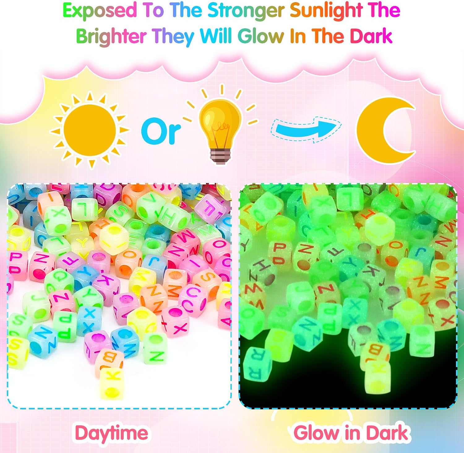 Augshy 1400pcs Glow in The Dark Square Acrylic Alphabet Beads Bracelet image 3