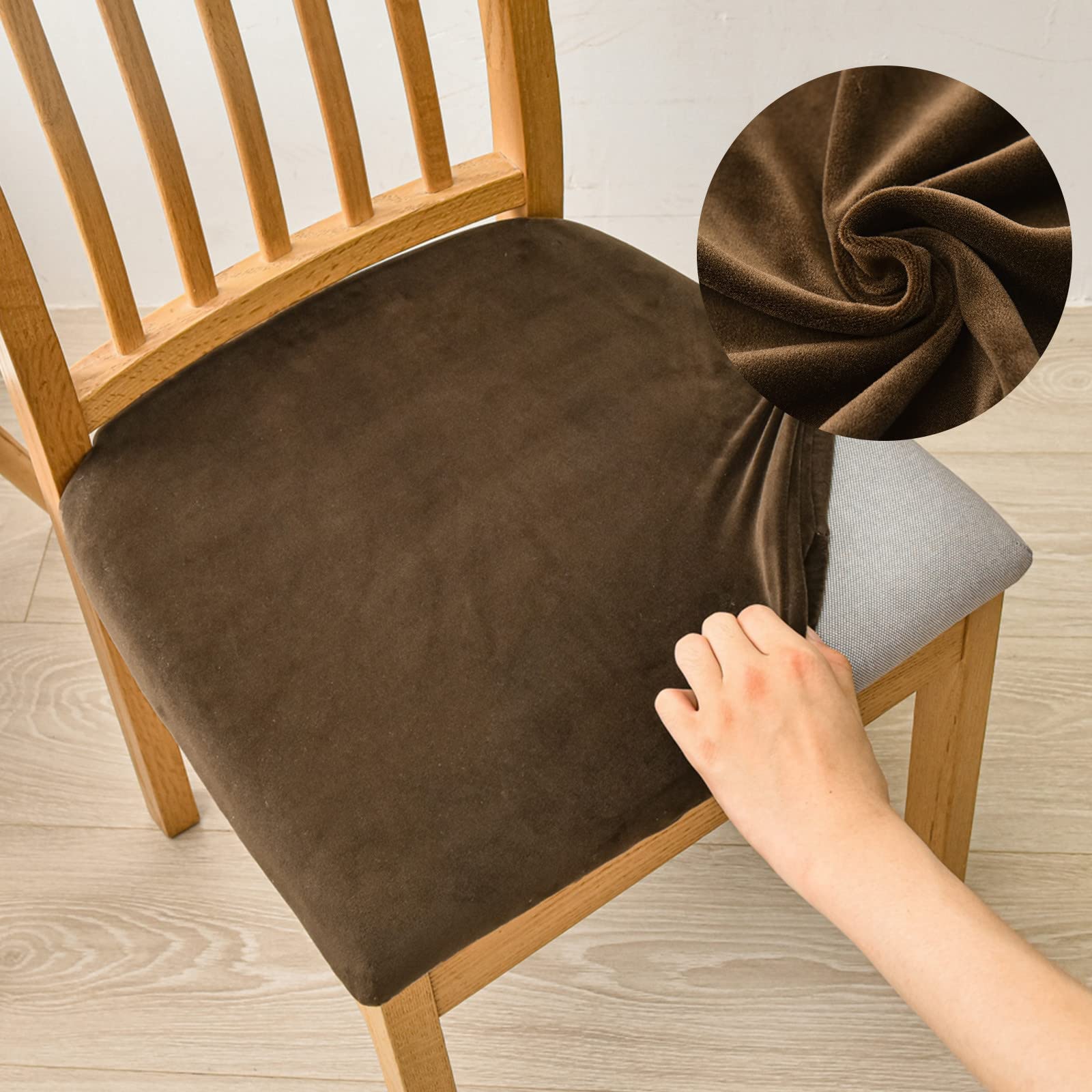 FANSU Coprisedili per Sedie da Pranzo 1 2 4 6 Pezzi, Coprisedia Senza Schienale Velluto Elasticizzato Antiscivolo Coprisedie per Sedia Lavabile per Sala da Pranzo Cucina (Colore caffè,6 Pezzi)