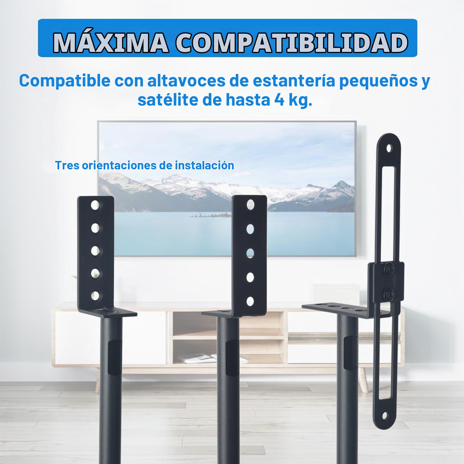 Soportes para Altavoces, soporta Altavoces satélite y Otros Altavoces pequeños, Altura Ajustable de 33« a 48», soporta hasta 6 Libras, HD-718, 2 Paquetes (Negro)