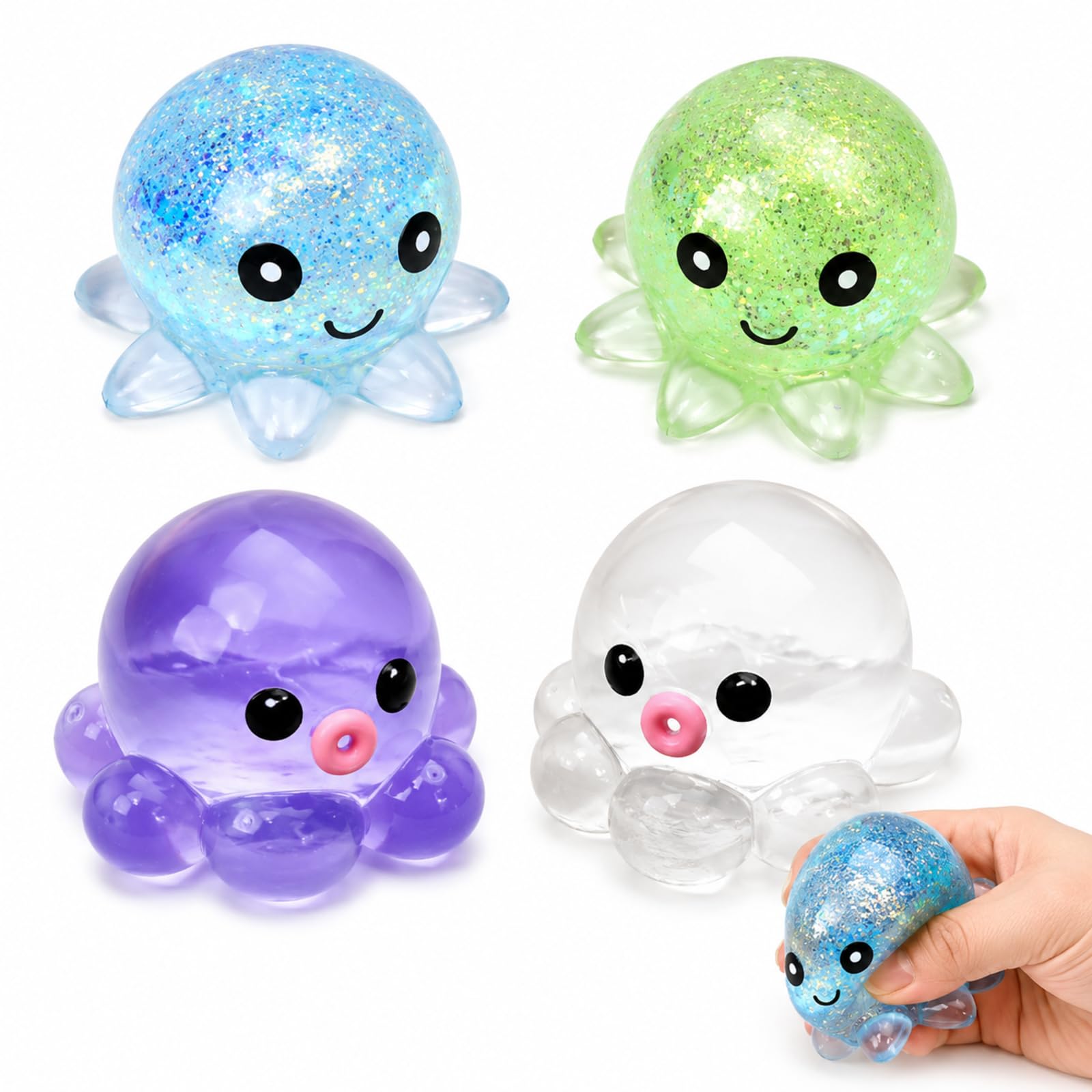4 PCS Octopus Squishy, Squishy Octopus Sensory Toys, Cute Squishy Stress Relief Fidget Toys for Focus and Relaxation, Soft Tactile Sensory Tools for Classroom Office and Travel Use