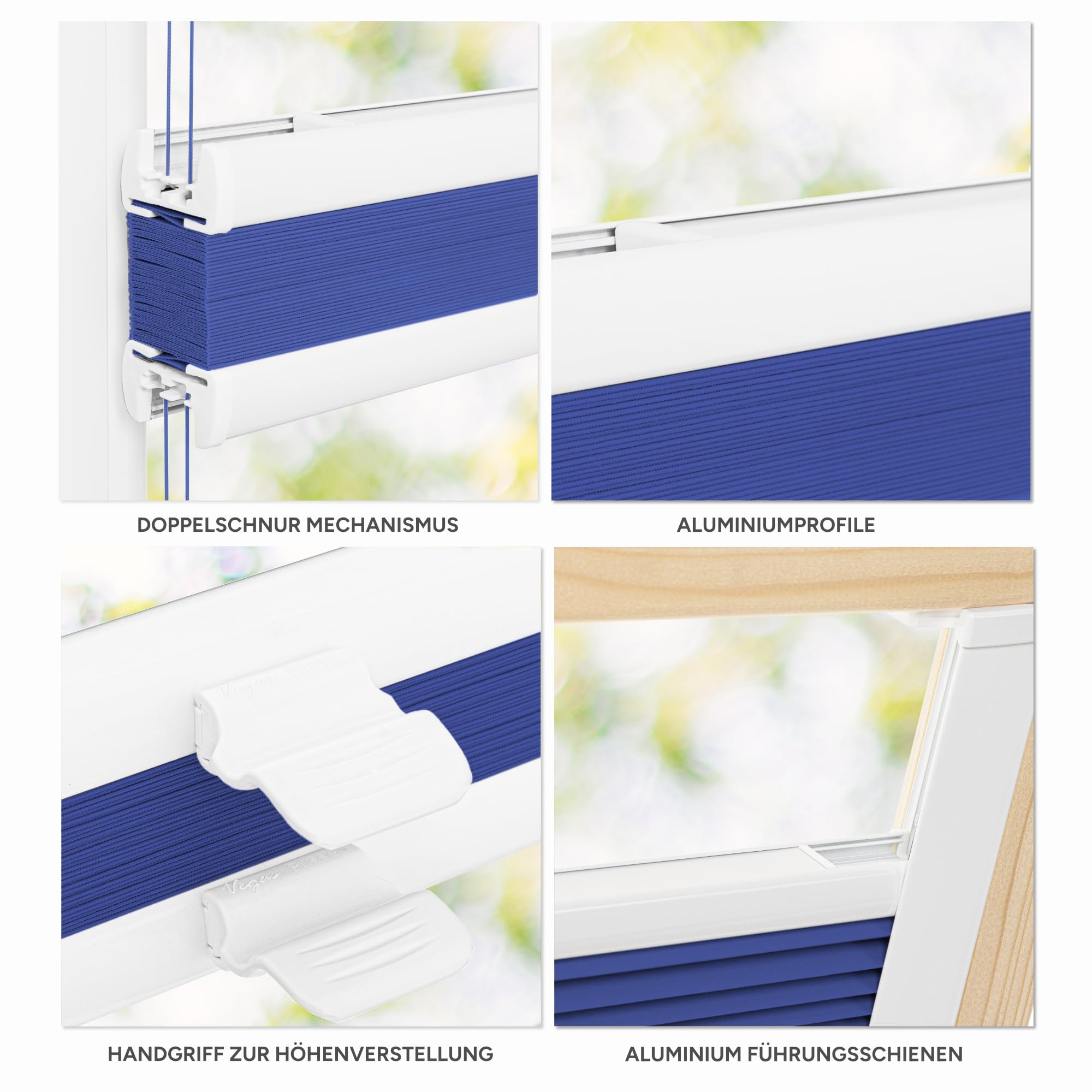 Estika Store plissé pour fenêtre de Toit avec perçage pour fenêtres Fakro - Modèle: 114/118 Couleur du Tissu: Blue Marine - Stores plissés pour fenêtres intérieures