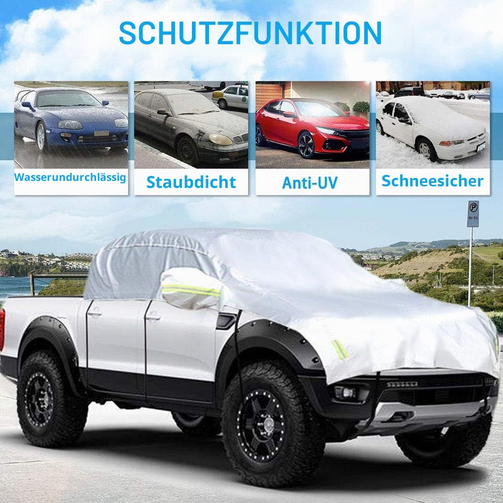 Halbgarage für Auto Windschutzscheibe Abdeckplane Winter Sommer Autoabdeckung wasserdicht Auto halbgarage Staubdicht Schneefest (Pickup (Crew Cab))