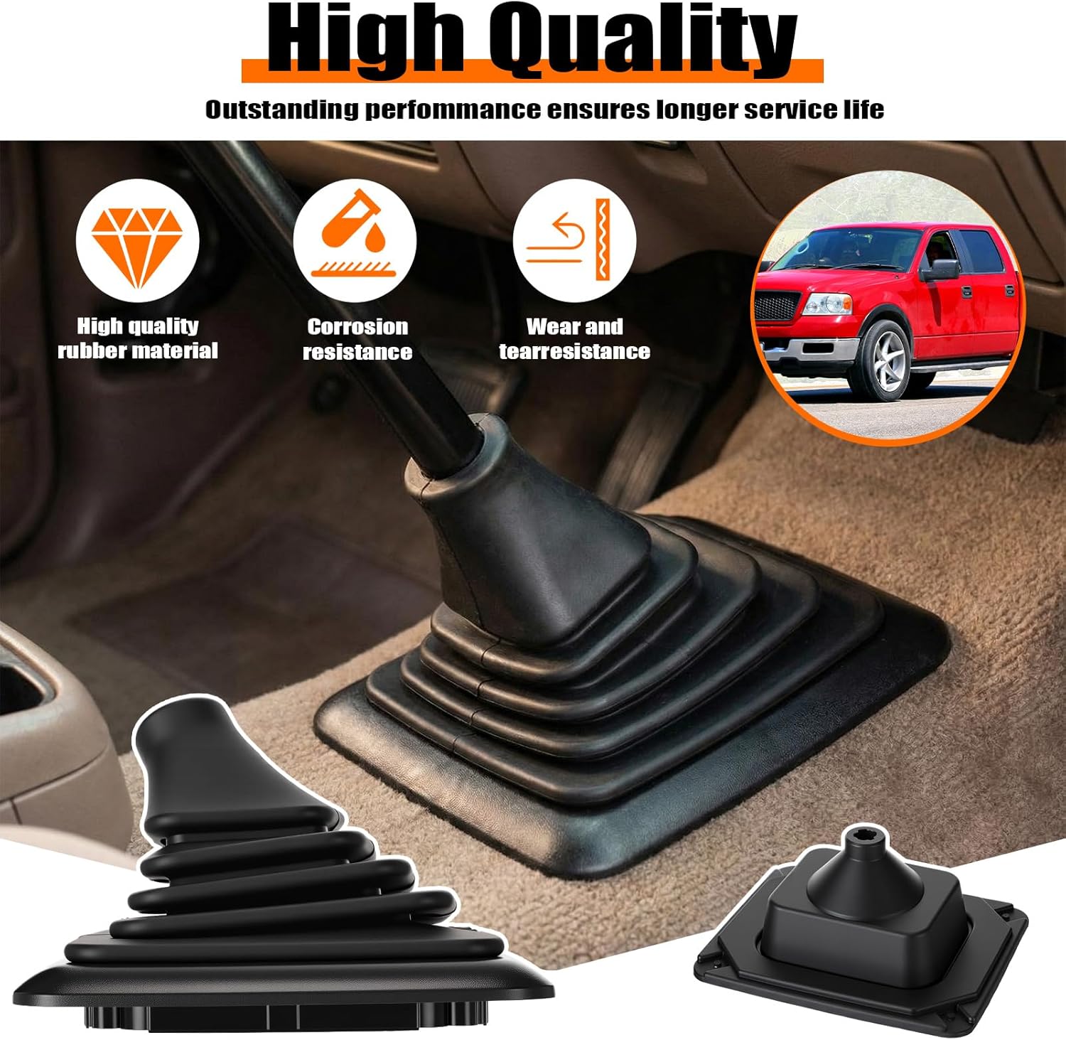 Outus Manual Shifter Rubber Boot Cover Compatible with 1990-1997 F150 F250 F350 Bronco Manual Transmission Gear Shift Lever Knob Boot with Mounting Bracket Replaces #F5TZ7277BA