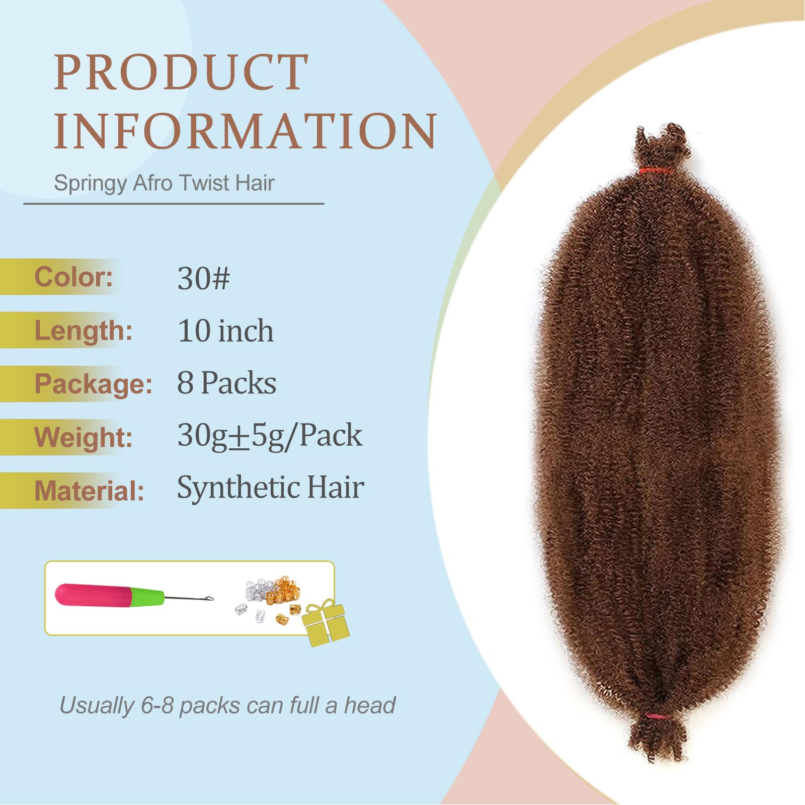 LPARMJIT Sprężyste Afro Kinky Twist Warkocze do tkania włosów Pre-Fluffed Afro Twist Przedłużenia włosów (30#, 25 cm (opakowanie 8))