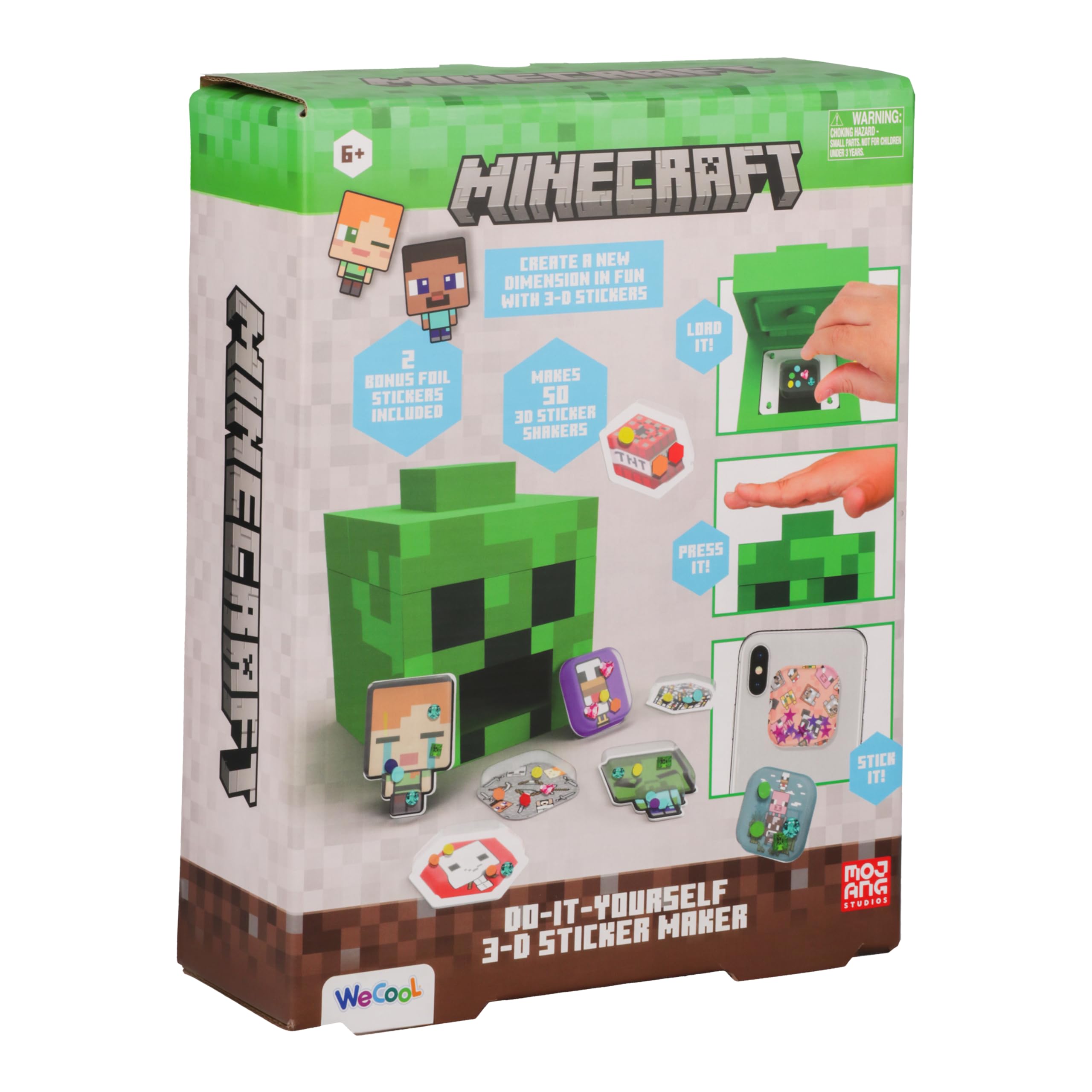 Paladone WeCool Minecraft Creeper DIY 3D Sticker Maker for Kids, Officially Licensed Craft Kit for Girls and Boys Ages 6+, Makes 50 Custom Stickers,
