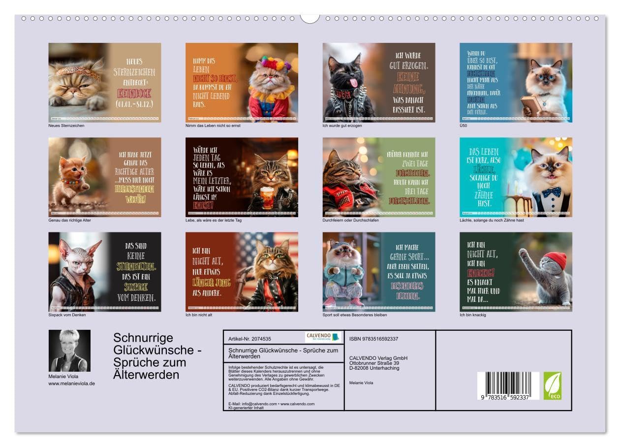 Schnurrige Glückwünsche - Sprüche zum Älterwerden (hochwertiger Premium Wandkalender 2026 DIN A2 quer), Kunstdruck in Hochglanz: Lächle, solange du noch Zähne hast (CALVENDO Spass)