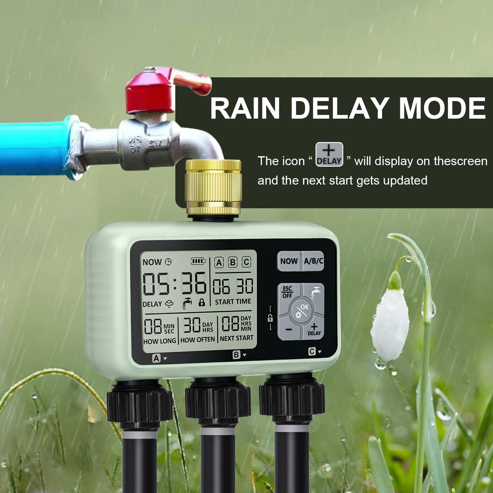 Johgee 3 Zone Water Timer with Brass Inlet for Irrigation Sprinkler Timer 3 Outlet, Hose Timers - Image 4