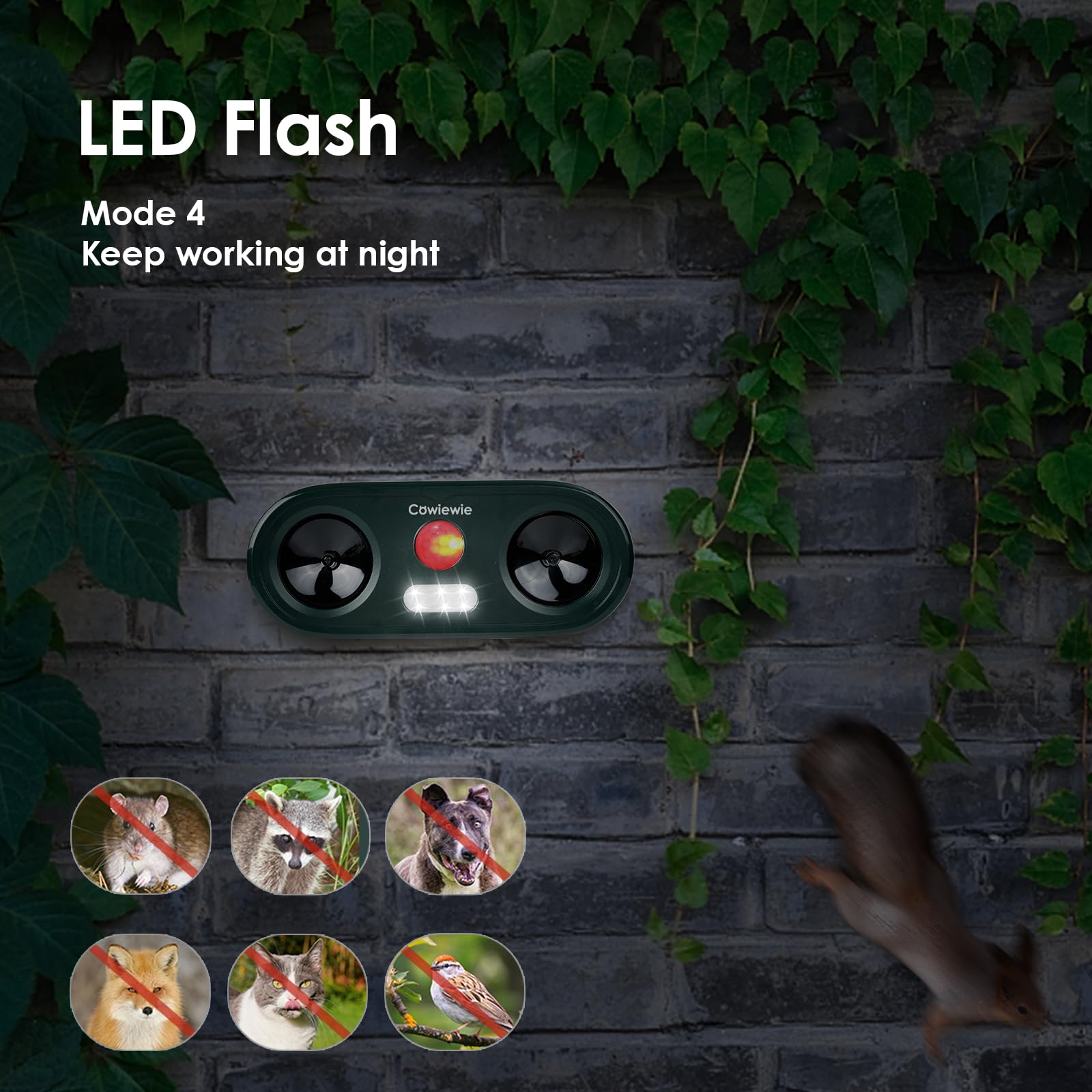 Cowiewie 2 Pièces Répulsif Chat Extérieur Ultrason et Flash LED, Angle de Couverture de 120°, Recharge Solaire et USB, Étanche Repulsif Chat pour Jardins, Champs - Facile à Installer