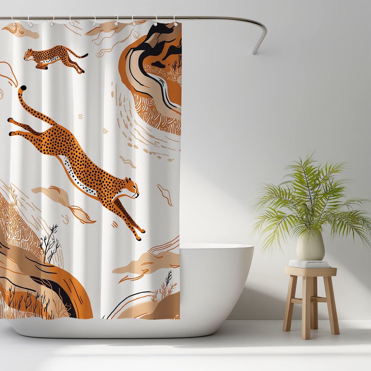 Generico Fantasia Tenda Da Doccia Astratto Animale Leopardo Bianco Marrone, Tenda Da Doccia Per Bagno, Vasca Da Bagno, Tenda In Poliestere Impermeabile Con Ganci In Plastica, 180 x 200 cm