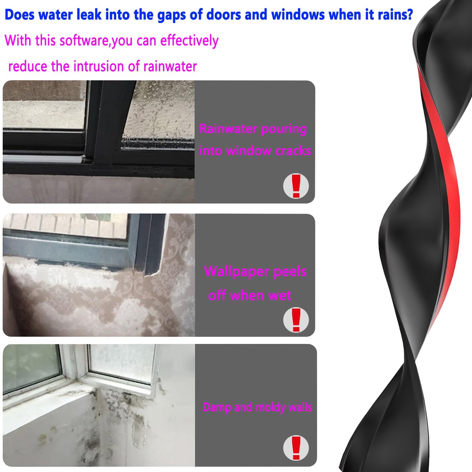 Tira De Sellado De Goma Autoadhesiva 0.5m-5m, Negro Barrera Impermeable Prevenir Daños En La Pared, Bisel De 135°+5cm Deflector Bloqueo De Agua Y Drenaje Suave, Largo Tiempo De Uso(5.5cmx400cm)