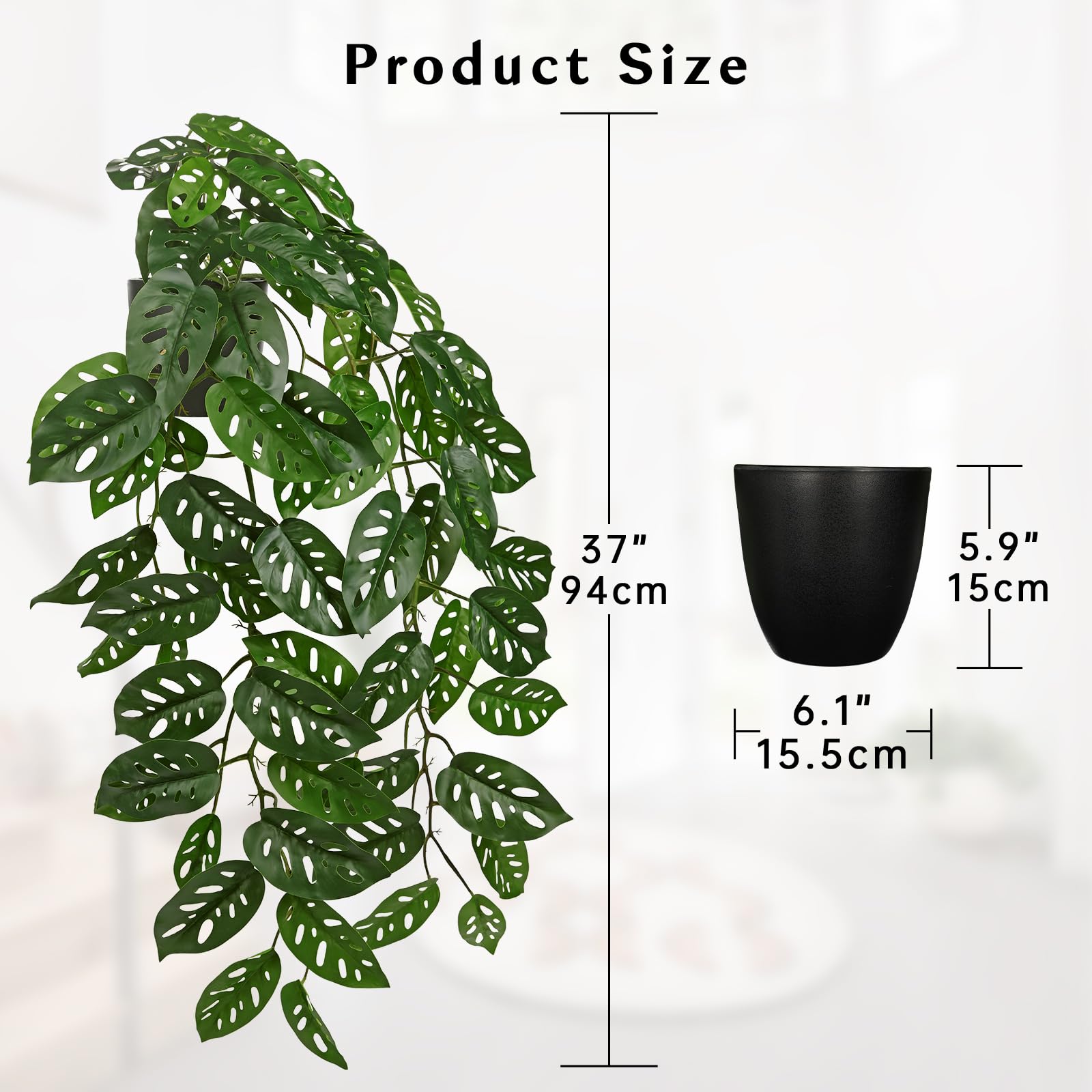 Plantas artificiales en maceta, plantas artificiales colgantes como reales en maceta, plantas artificiales de monstera, hojas de 20 cm, plantas decorativas para mesa, decoración de baño,