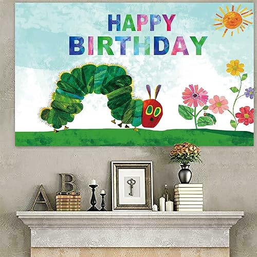Miniatura 4 de Cartel de dibujos animados muy hambriento con diseño de oruga verde feliz cumpleaños para fiestas de cumpleaños para el primer cumpleaños baby