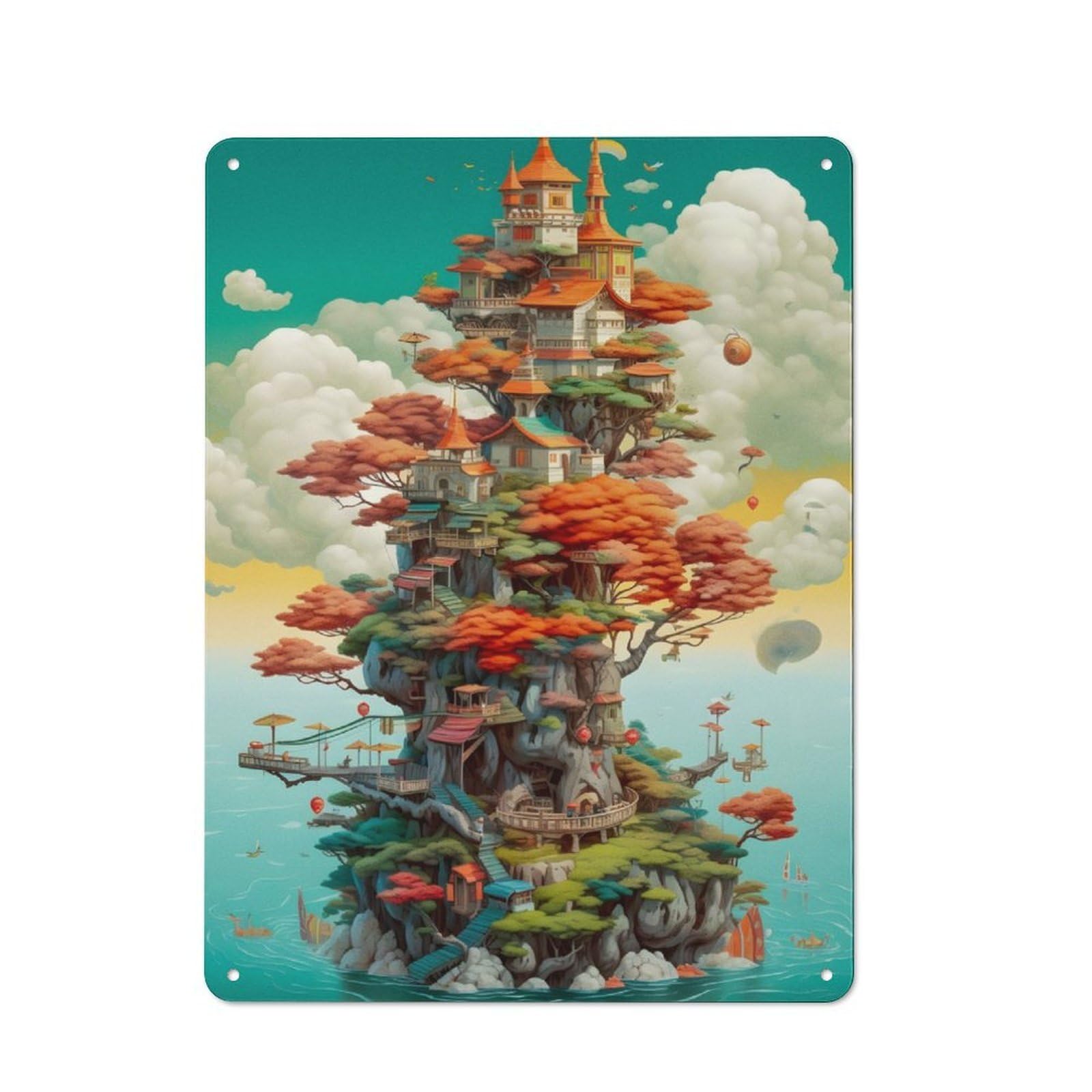 Junmoney Fantasy Landscape 36 40X30cm Retro Metal Sign With For Café Or Restaurant, For Collectors Decorating Cafés And Restaurants