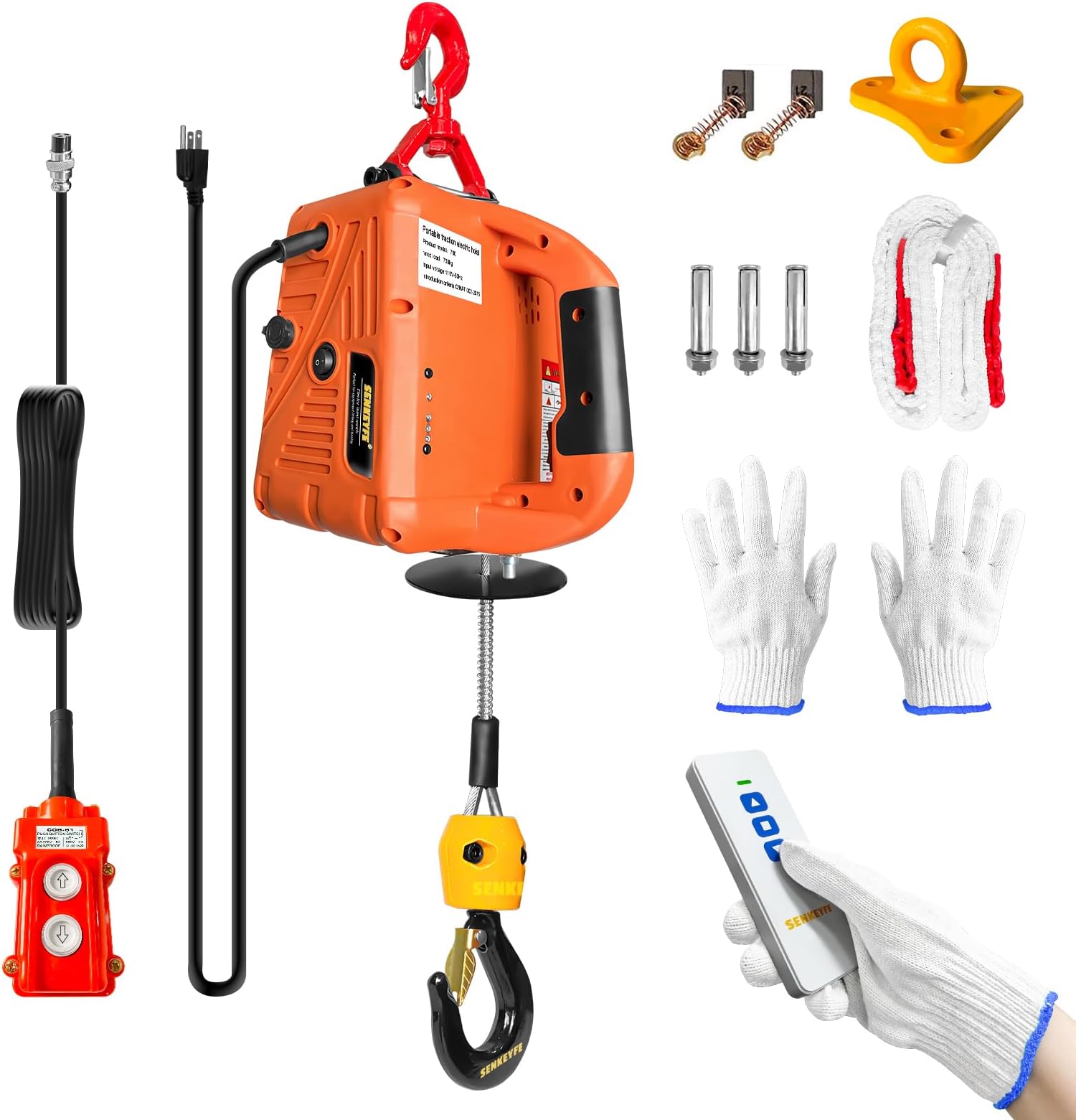 Power Electric Portable Hoist Winch 1500LBS, 3 in 1 Electric Cable Hoist 110V 25 FT with Lifting Strap, Electric Hoist Lift Ceiling Winch for Lifting Towing