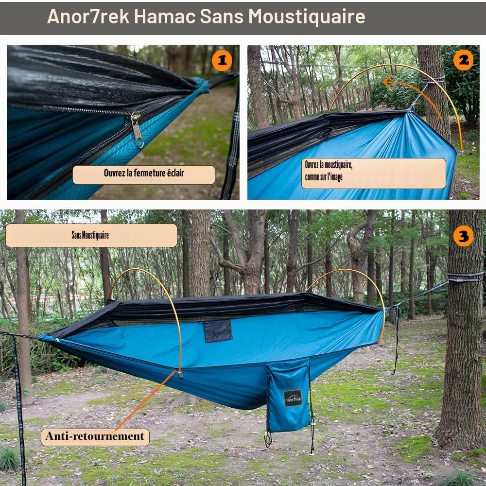 AnorTrek Camping Professionnel avec Moustiquaire, Double Hamac Portable Léger avec Deux Sangles d'arbre de 3m, Hamac en Nylon 230T pour Camping, Randonnée, Jardin, Randonnée pédestre Vert