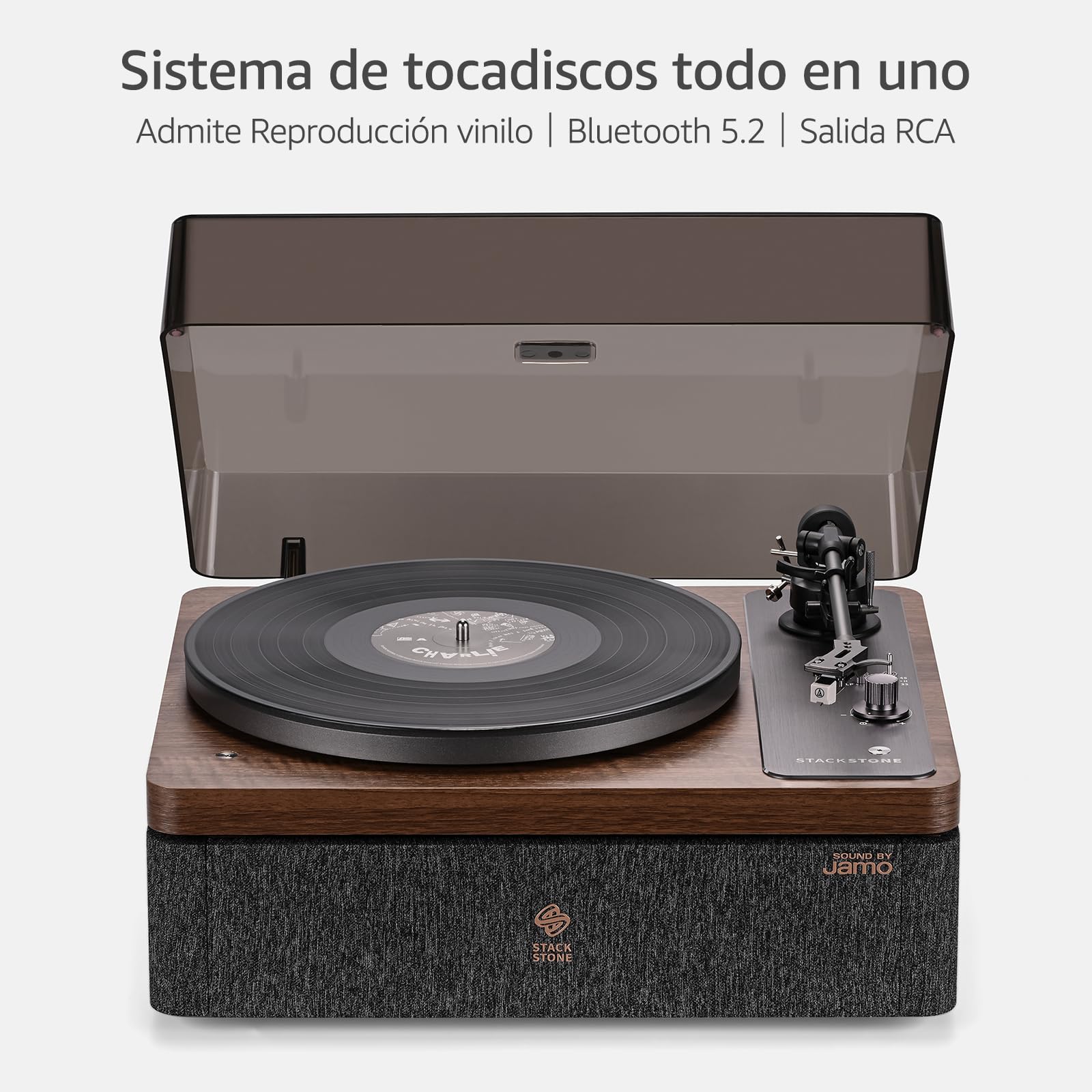 Stack Stone DS07 Tocadiscos Bluetooth portátil con Jamo Altavoces Estéreo Reproductor de Discos de Vinilo Correa de Velocidades 33/45 RP, Integrados RCA, Negro