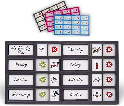 Customizable Checklist Board, Habit Tracker, and Chore Chart for Kids and Adults | Stay Organized with Daily Routines, Fitness, Self-Care, and Pet Care, For Fridge & Hang On Wall Grey
