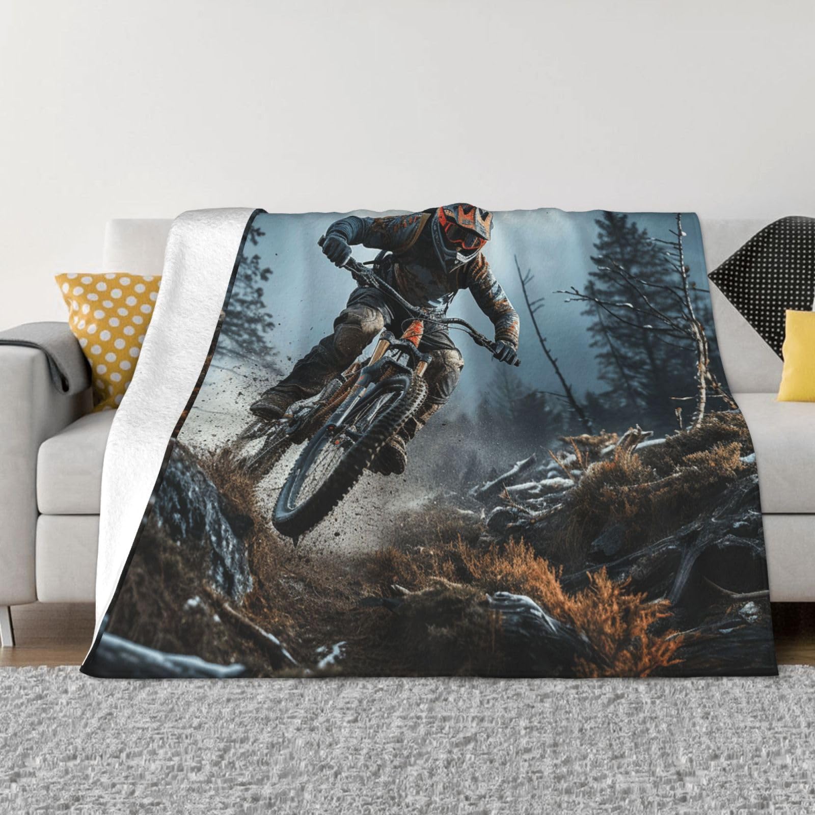 Mxdlkswpoh Black Throw Blanket For Couch Ultra-Soft Micro Fleece Blankets Mountain Bike Tournament Blanket Warm Cozy Thick Throws Lightweight Flannel Fuzzy Blankets For Bed Living Room Sofa Home Decor 60"X50"