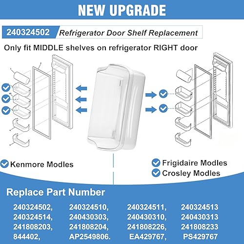 Miniatura 8 de Paquete de 2 contenedores para puerta de refrigerador 240324502 para frigidaire, Kenmore, Crosley, piezas de repuesto para refrigerador 240324510,