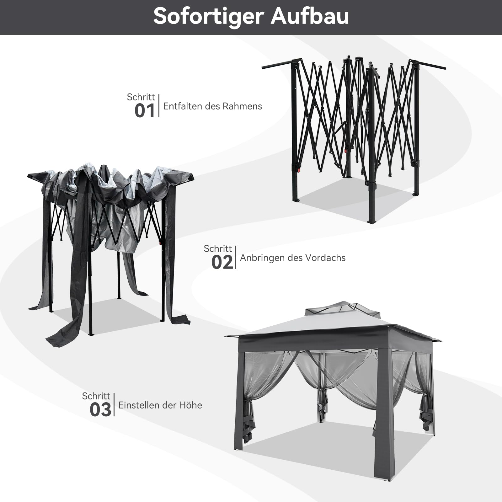 ARTETHYS Pavillon Faltpavillon 3x3 Wasserdicht Stabil Winterfest, Pop Up Pavillon mit 4 Moskitonetz, Höhenverstellbar Faltbar Gartenzelt, Doppeldach Gartenpavillon UV-Schutz 50+, Festzelt mit Tasche