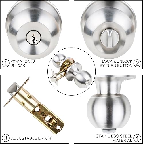 Miniatura 9 de GSCZ - Pomo de puerta de paso de níquel cepillado, perilla de puerta redonda para perillas de puerta de pasillo y armario, cerradura de puerta sin