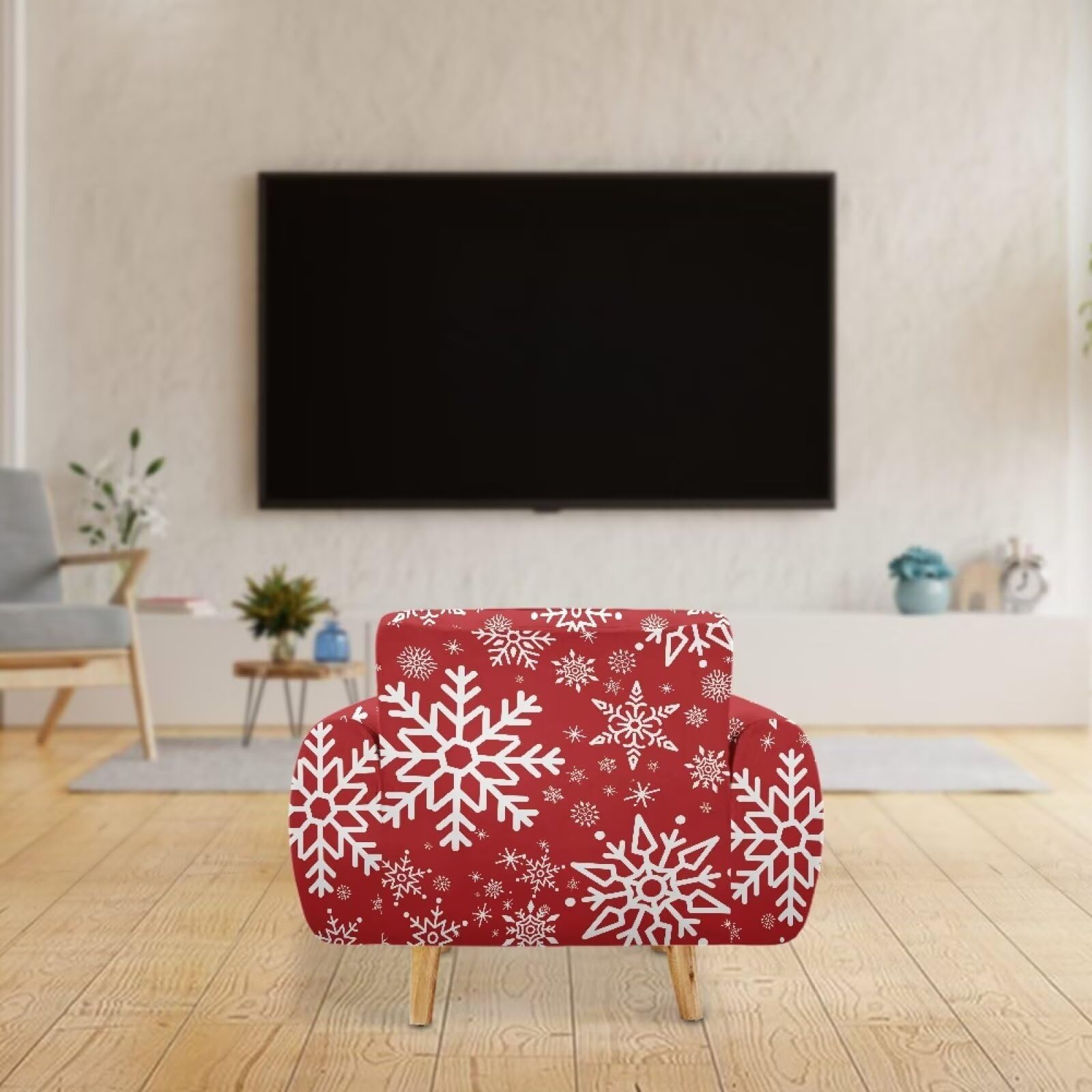 Cugasmaru Stretch Christmas Sofa Slipcover Snowfalke Loveseat Sofa Slipcover Non Slip Soft Cushion Couch, Non Slip Soft Couch Sofa Cover, Xmas Decoration Furniture Protector with Non Skid Foam