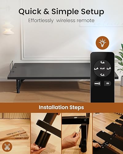 Miniatura 6 de Base de cama ajustable King con control remoto inalámbrico, fácil instalación, marco de acero resistente, motor silencioso, elevación de cabeza y