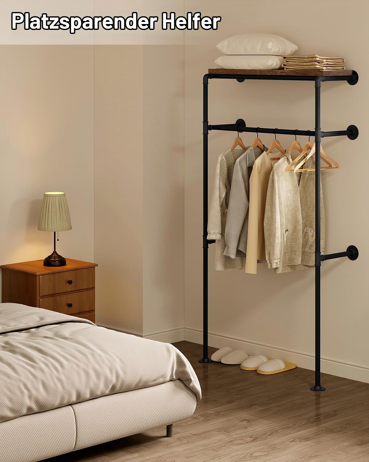 WOLTU industrielle Kleiderstange Wand, Kleiderständer mit Regal
