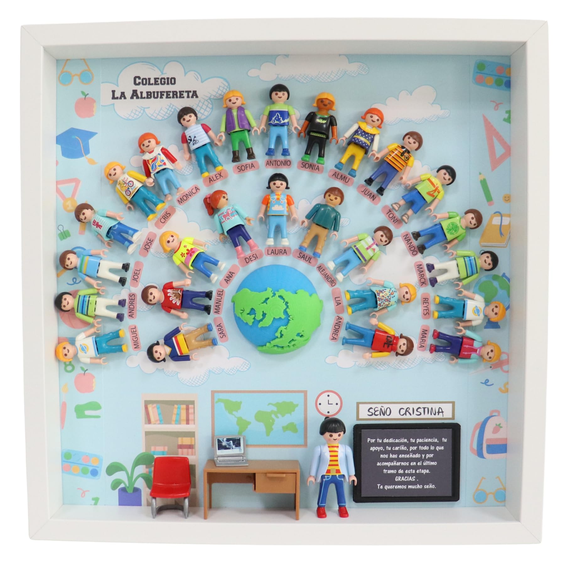 CUADRO PLAYMOBIL Modelo MEJOR PROFE DEL MUNDO. Regalos para PROFESORES. Ideal para regalar en FIN DE CURSO. Regalos personalizados y originales para profes. Regalos TPMAS.